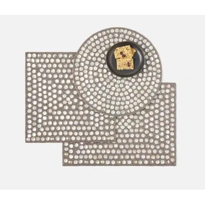 Brenda Silver/Sea, Round Placemat, Glass Beads/Shell, Pack of 2
