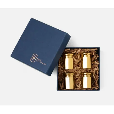 Duke Gold, Set of 2 Salt and Pepper Shakers, Metal, Boxed
