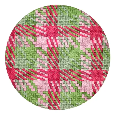 Nantucket Green Pink 15" Round Placemats, Set of 4