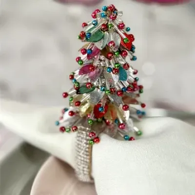 Christmas Tree Pink Turquoise Napkin Ring Pack of 4