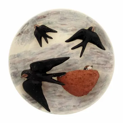 Arte Bordallo Plate With Swallows In The Nest (Special Order)