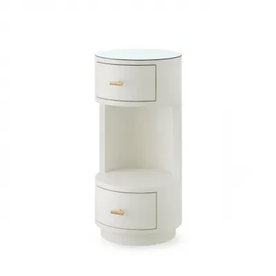 Aaron Sand White 2-Drawer Side Table with Glass Top