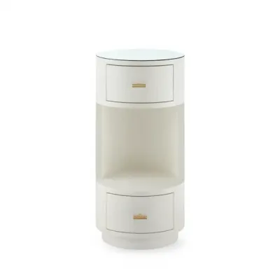 Aaron Sand White 2-Drawer Side Table with Glass Top