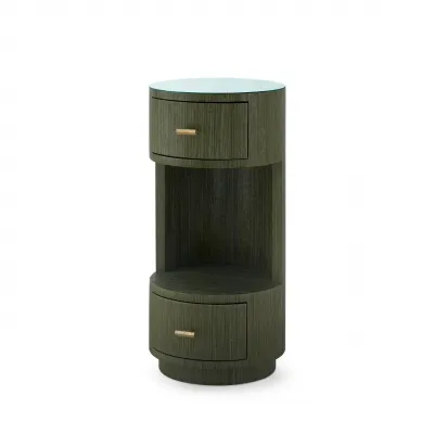Aaron Deep Olive 2-Drawer Side Table with Glass Top