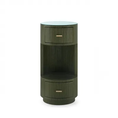 Aaron Deep Olive 2-Drawer Side Table with Glass Top