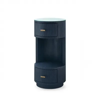 Aaron Selvage Blue 2-Drawer Side Table with Glass Top