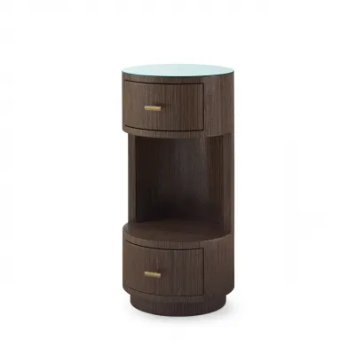 Aaron Warm Chocolate 2-Drawer Side Table with Glass Top
