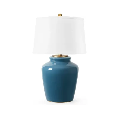 Aksel Gold / Cruise Teal Lamp with Shade 17-inch White Linen