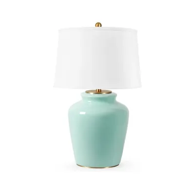 Aksel Gold / Pacific Teal Lamp with Shade 17-inch White Linen
