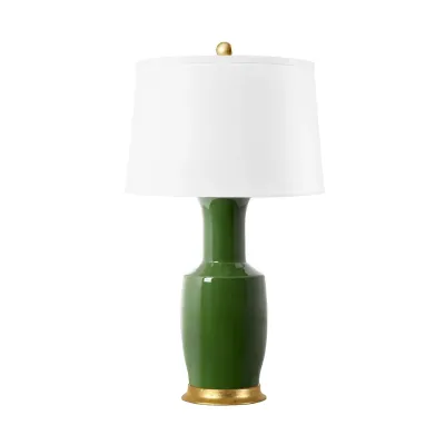 Alia Gold / Dark Green Lamp with Shade 17-inch White Linen
