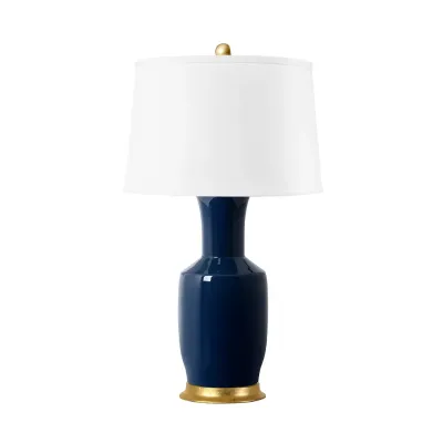 Alia Gold / Navy Blue Lamp with Shade 17-inch White Linen