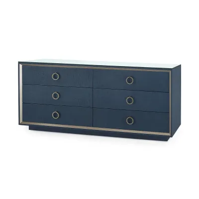 Ansel Blue Steel 6-Drawer with Glass Top Extra Large