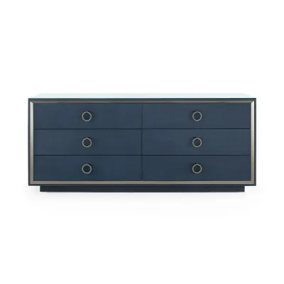Ansel Blue Steel 6-Drawer with Glass Top Extra Large