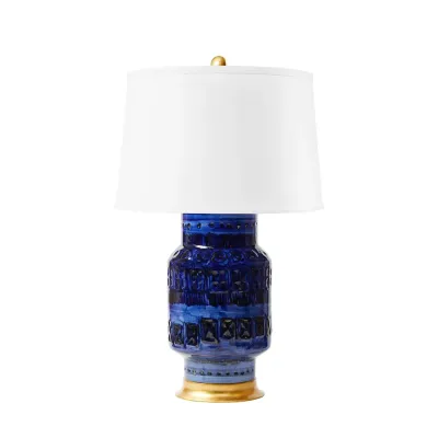 Aristide Gold / Royal Blue Lamp with Shade 17-inch White Linen