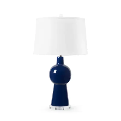 Astrid Nickel / Nocturne Blue Lamp with Shade 17-inch White Linen