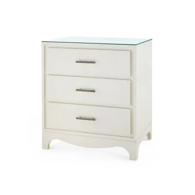 Barrett Sand White 3-Drawer Side Table with Glass Top