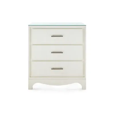 Barrett Sand White 3-Drawer Side Table with Glass Top