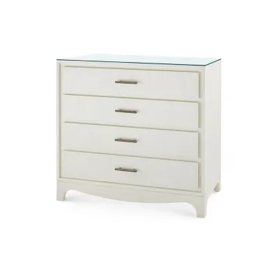 Barrett Sand White 4-Drawer with Glass Top Large