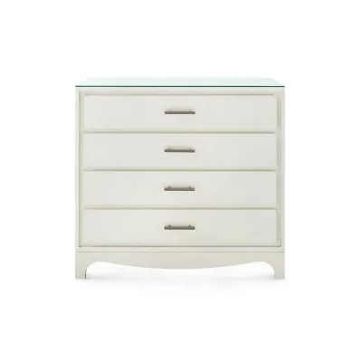 Barrett Sand White 4-Drawer with Glass Top Large
