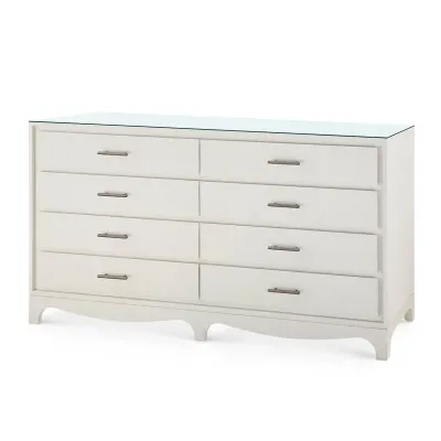 Barrett Sand White 8-Drawer with Glass Top Extra Large