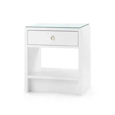 Benjamin White Pearl 1-Drawer Side Table with Glass Top