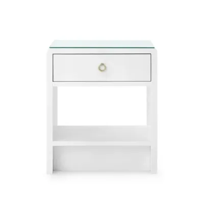 Benjamin White Pearl 1-Drawer Side Table with Glass Top