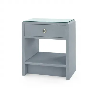 Benjamin Linen Winter Gray 1-Drawer Side Table with Glass Top