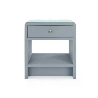 Benjamin Linen Winter Gray 1-Drawer Side Table with Glass Top