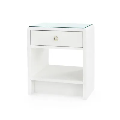 Benjamin Linen Chiffon White 1-Drawer Side Table with Glass Top
