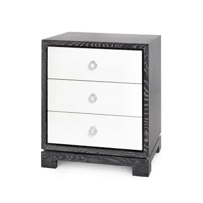 Berkeley 3-Drawer Side Table w/ Chrome Pulls Charcoal Cerused Oak