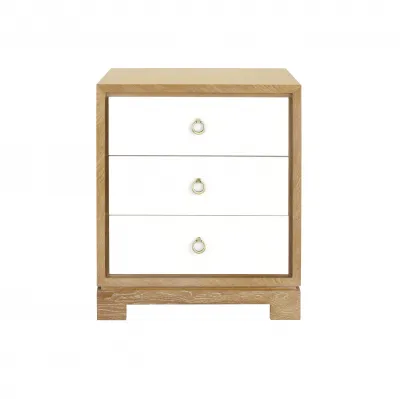 Berkeley 3-Drawer Side Table w/ Antique Brass Pull Blond