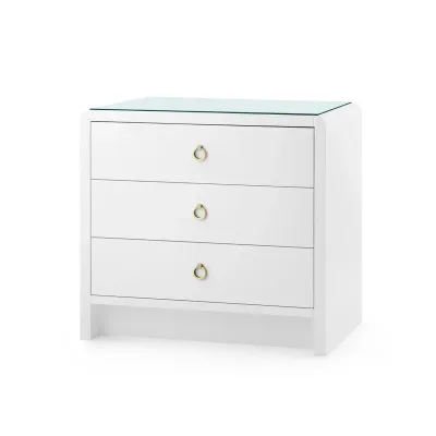 Bryant White Pearl 3-Drawer Side Table with Glass Top