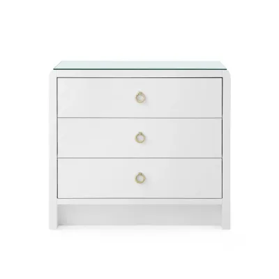 Bryant White Pearl 3-Drawer Side Table with Glass Top