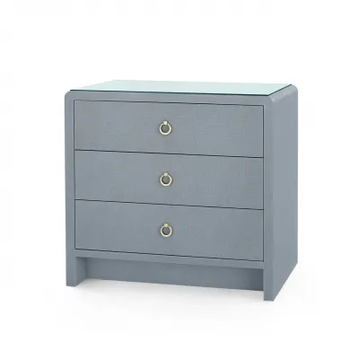 Bryant Linen Winter Gray 3-Drawer Side Table with Glass Top