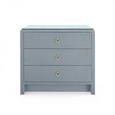 Bryant Linen Winter Gray 3-Drawer Side Table with Glass Top