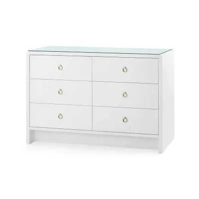 Bryant White Pearl 6-Drawer with Glass Top Extra Large