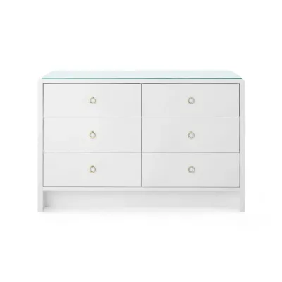 Bryant White Pearl 6-Drawer with Glass Top Extra Large