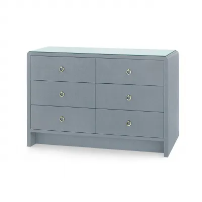 Bryant Linen Winter Gray 6-Drawer with Glass Top Extra Large