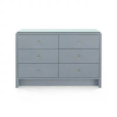 Bryant Linen Winter Gray 6-Drawer with Glass Top Extra Large