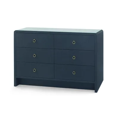 Bryant Linen Blue Steel 6-Drawer with Glass Top Extra Large