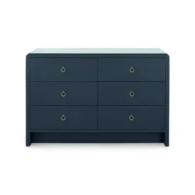 Bryant Linen Blue Steel 6-Drawer with Glass Top Extra Large
