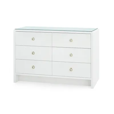 Bryant Linen Chiffon White 6-Drawer with Glass Top Extra Large