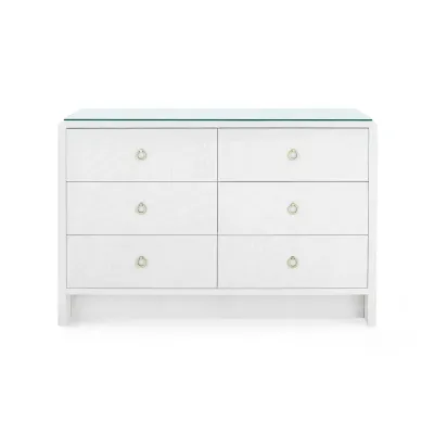 Bryant Linen Chiffon White 6-Drawer with Glass Top Extra Large