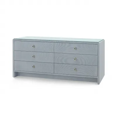 Bryant Linen Winter Gray 6-Drawer with Glass Top Extra Wide Large