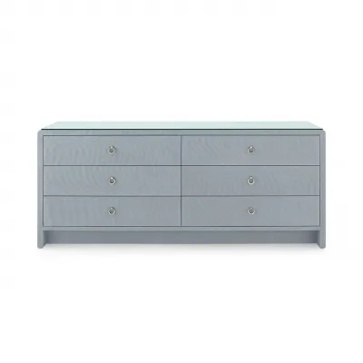 Bryant Linen Winter Gray 6-Drawer with Glass Top Extra Wide Large