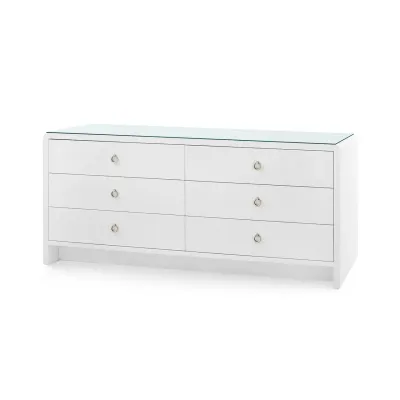 Bryant Linen Chiffon White 6-Drawer with Glass Top Extra Wide Large