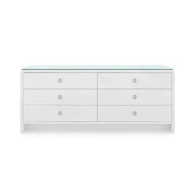 Bryant Linen Chiffon White 6-Drawer with Glass Top Extra Wide Large