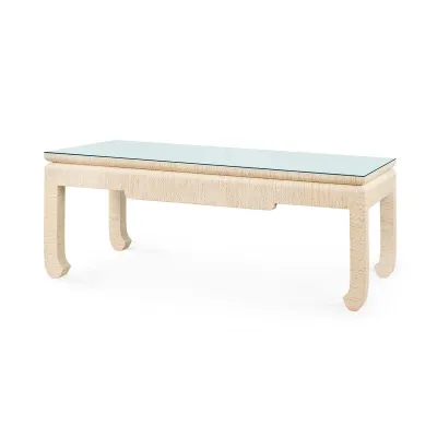 Bethany Natural Twill Coffee Table with Glass Top