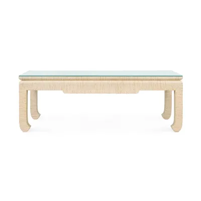 Bethany Natural Twill Coffee Table with Glass Top