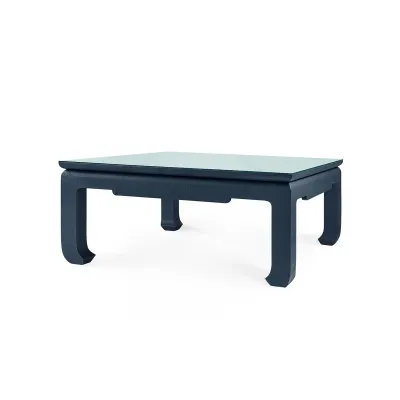 Bethany Storm Blue Square Coffee Table with Glass Top Large